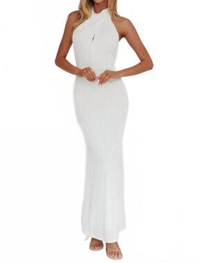 NEW ONE & ONLY textured halter maxi dress in white